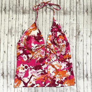 Victoria’s Secret Womens Pink Orange Print Tankini Top Swimsuit Sz M Unpadded